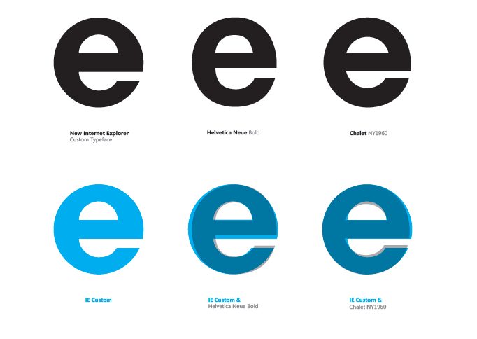 Internet Explorer的标志演变史 飞特网 标志设计Comparison studies of Chalet New York 1960 with Helvetica Bold.