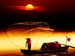 PS打造夕阳下的水上渔船美景