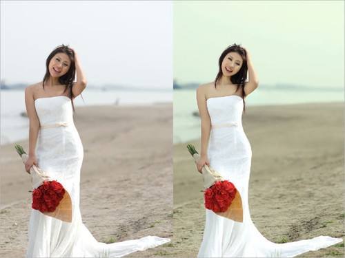 Photoshop给外景婚纱照 调色美化处理 