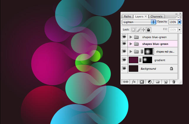 Simple organic shapes in Photoshop - Duplicate the 'pile', rotate and re-color