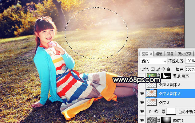 Photoshop给草地上的人物加上绚丽的秋季暖色调色教程(图文)