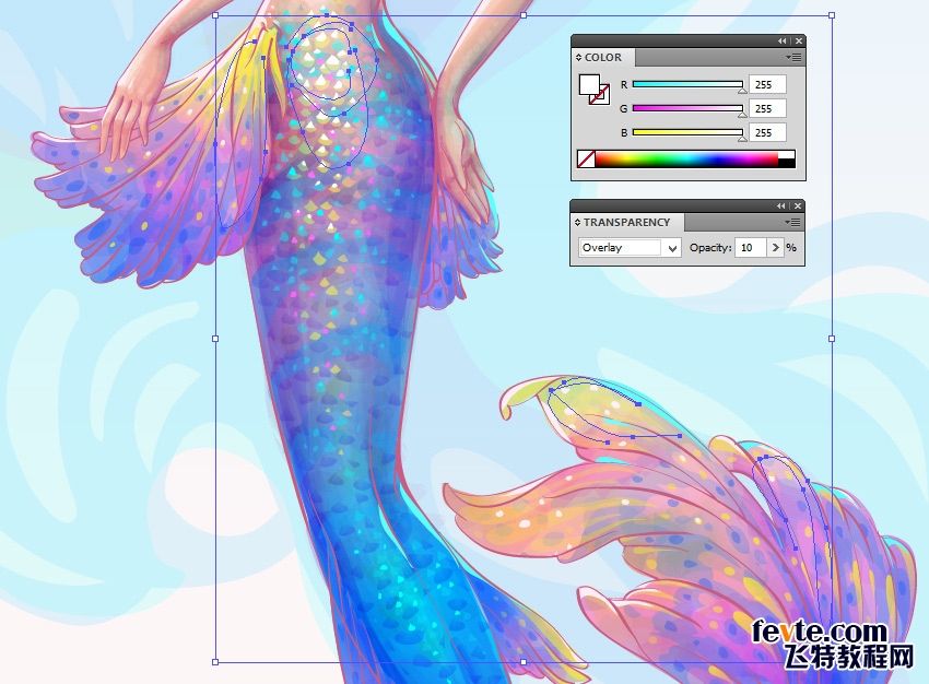 AI绘制水彩美人鱼插画 飞特网 AI实例教程