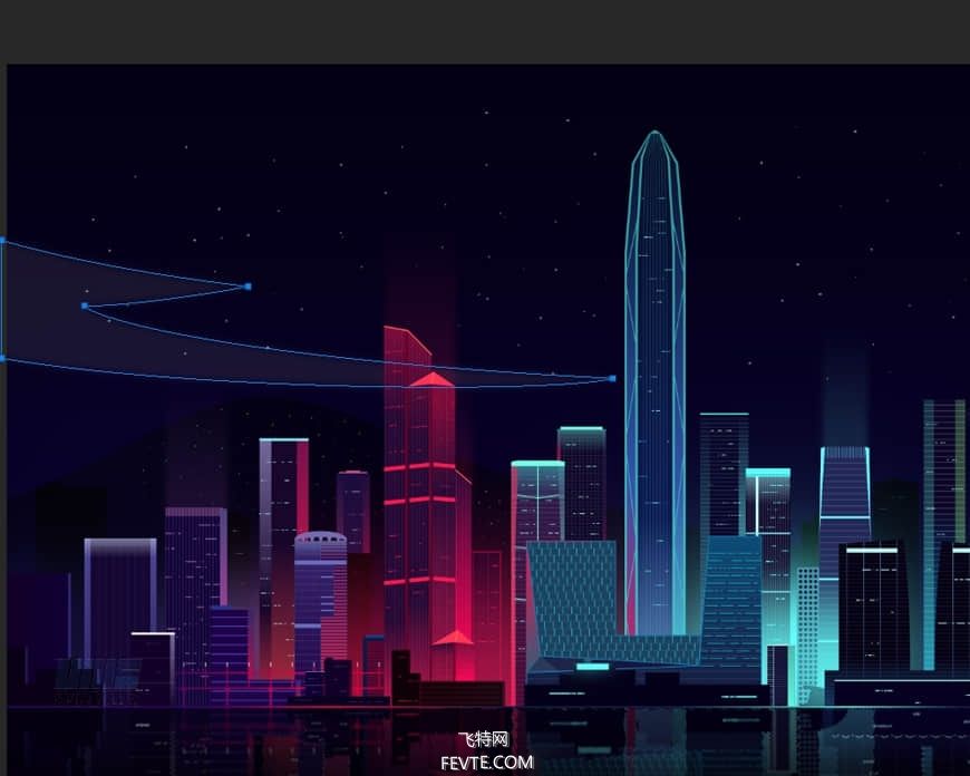 AI绘制时尚渐变城市夜景插画教程 飞特网 AI教程