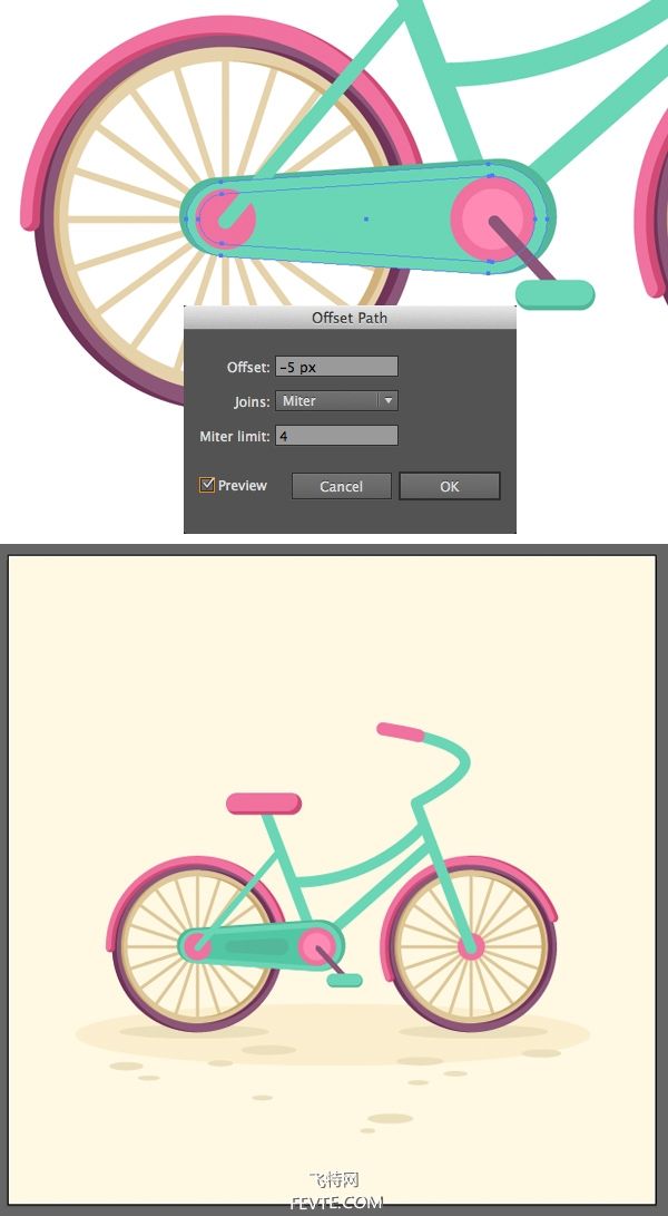 AI绘制自行车插画教程 飞特网 AI实例教程
