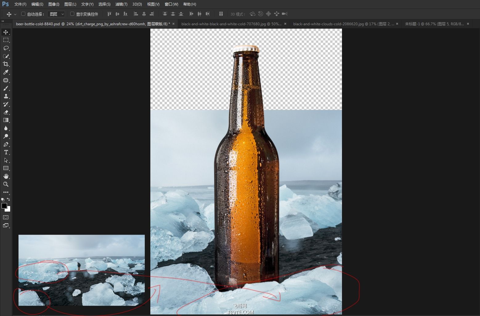 PS合成冰冻啤酒海报教程 飞特网 PS图片合成教程